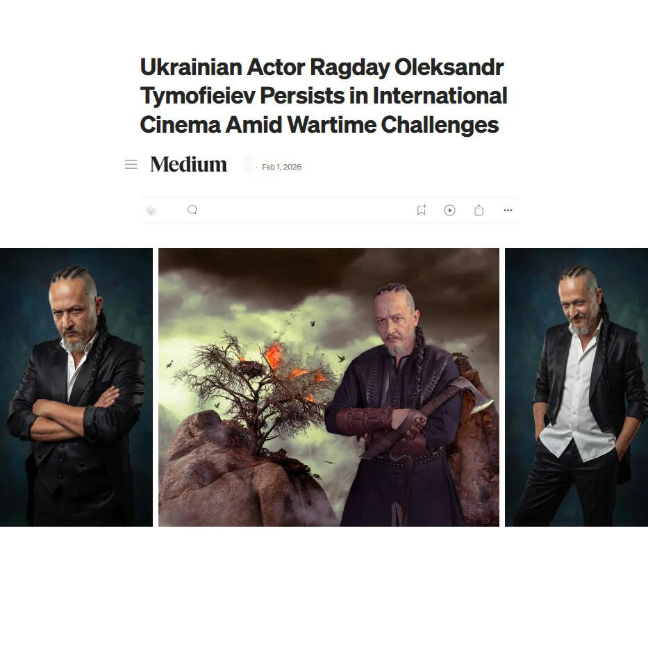 Featured on Medium Screenshot of Medium article: Ukrainian Actor Ragday Oleksandr Tymofieiev Persists in International Cinema Amid Wartime Challenges